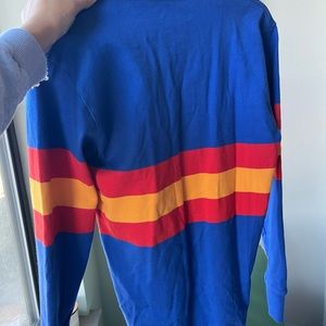 Rowing Blazers 70s stripe rugby shirt in blue, red, and gold. Never worn, EUC